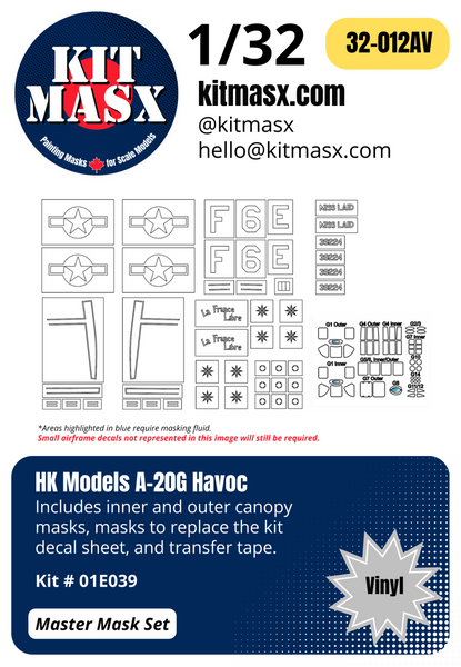 HK Models A-20G Havoc "Over Europe" 1/32 Canopy Masks & Main Markings