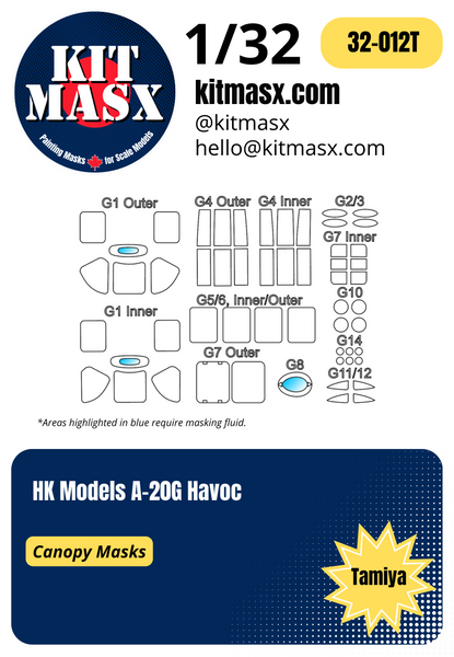 HK Models A-20G Havoc "Over Europe" 1/32 Canopy Masks & Main Markings