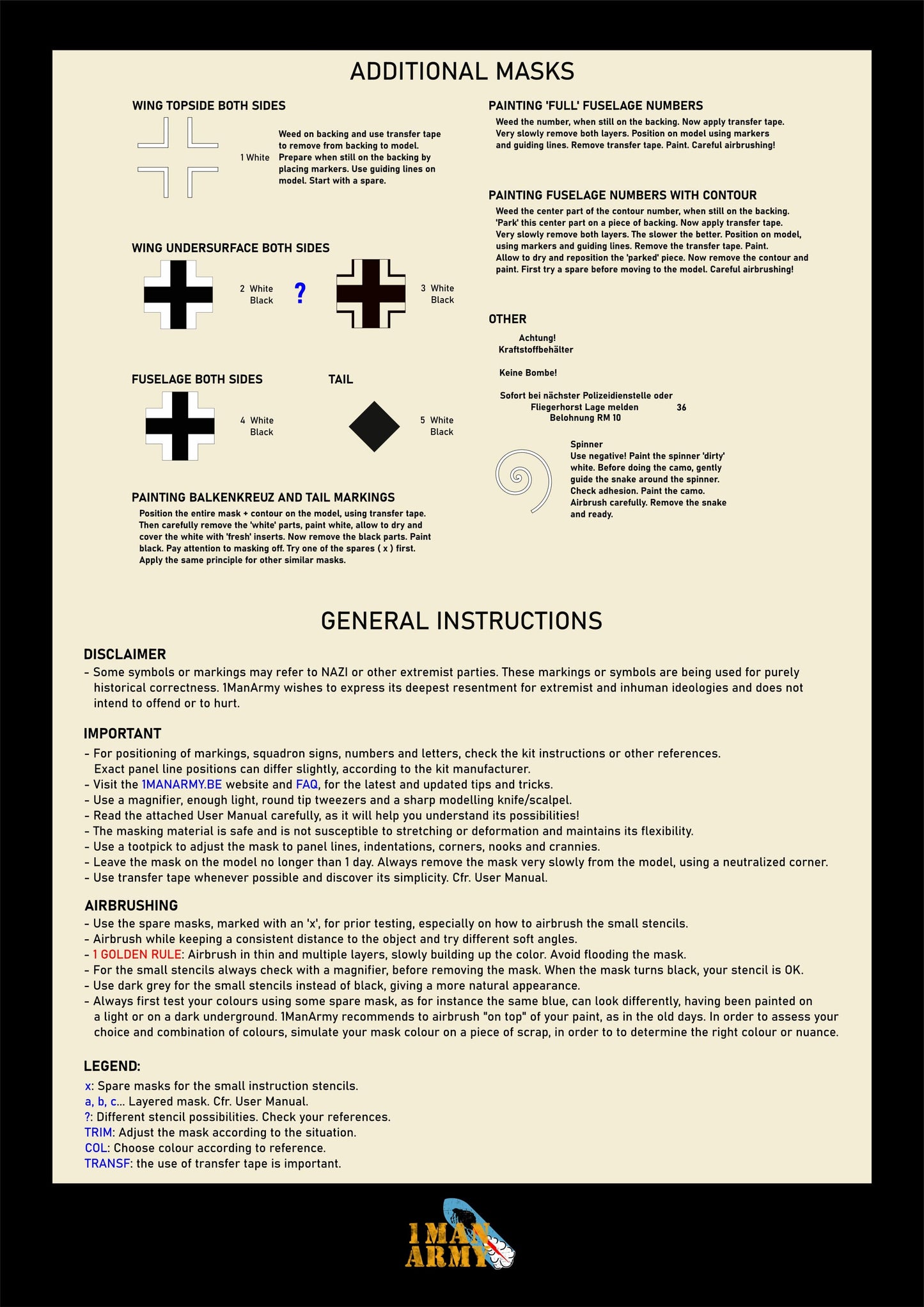 1ManArmy Border Messerschmitt BF 109 G-6 1/35 Basic Markings & Stencil High-Definition Paint Masks, 35DET004