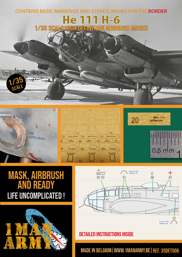 1ManArmy Border He 111 H-6 1/35 Basic Markings & Stencil High Definition Paint Masks, 35DET006