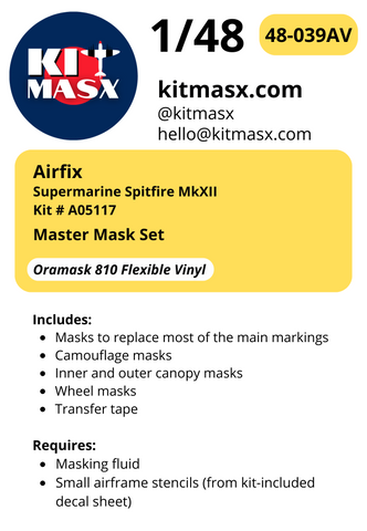 Airfix Supermarine Spitfire MkXII 1/48 Master Mask Set