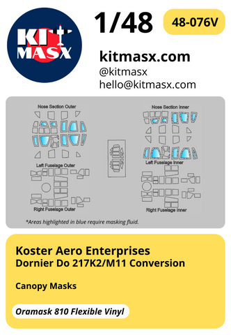 Koster Aero Enterprises Dornier Do 217K2/M11 Conversion 1/48 Canopy Masks
