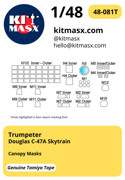 Trumpeter Douglas C-47A Skytrain 1/48 Canopy Masks