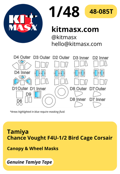 Tamiya Chance Vought F4U-1/2 Bird Cage Corsair 1/48 Canopy & Wheel Masks