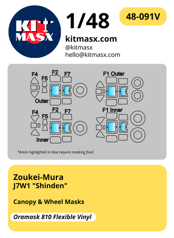 Zoukei-Mura J7W1 "Shinden" 1/48 Canopy & Wheel Masks
