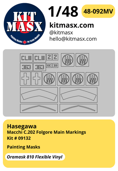 Hasegawa Macchi C.202 Folgore 1/48 Canopy Masks & Main Markings