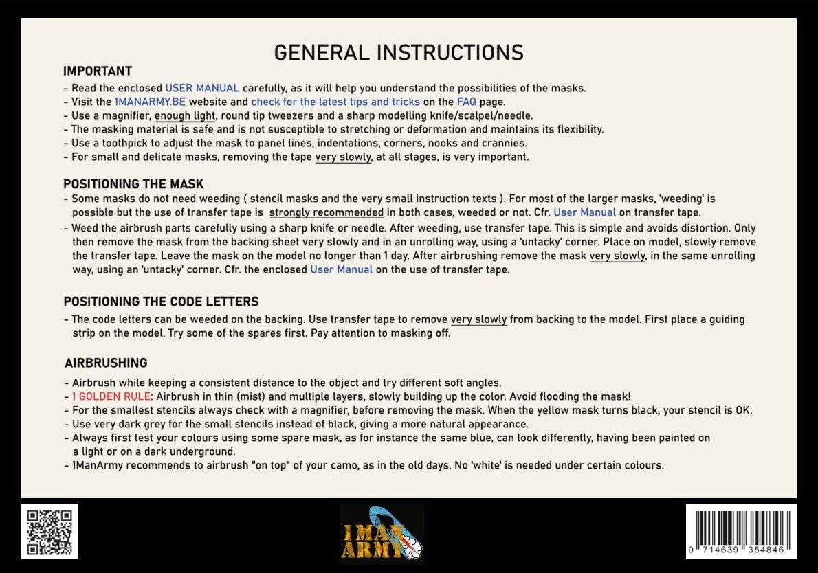 1ManArmy 1/48 WWII RAF 30-inch Code Letters, Generic High-Definition Paint Masks, 48GEN504