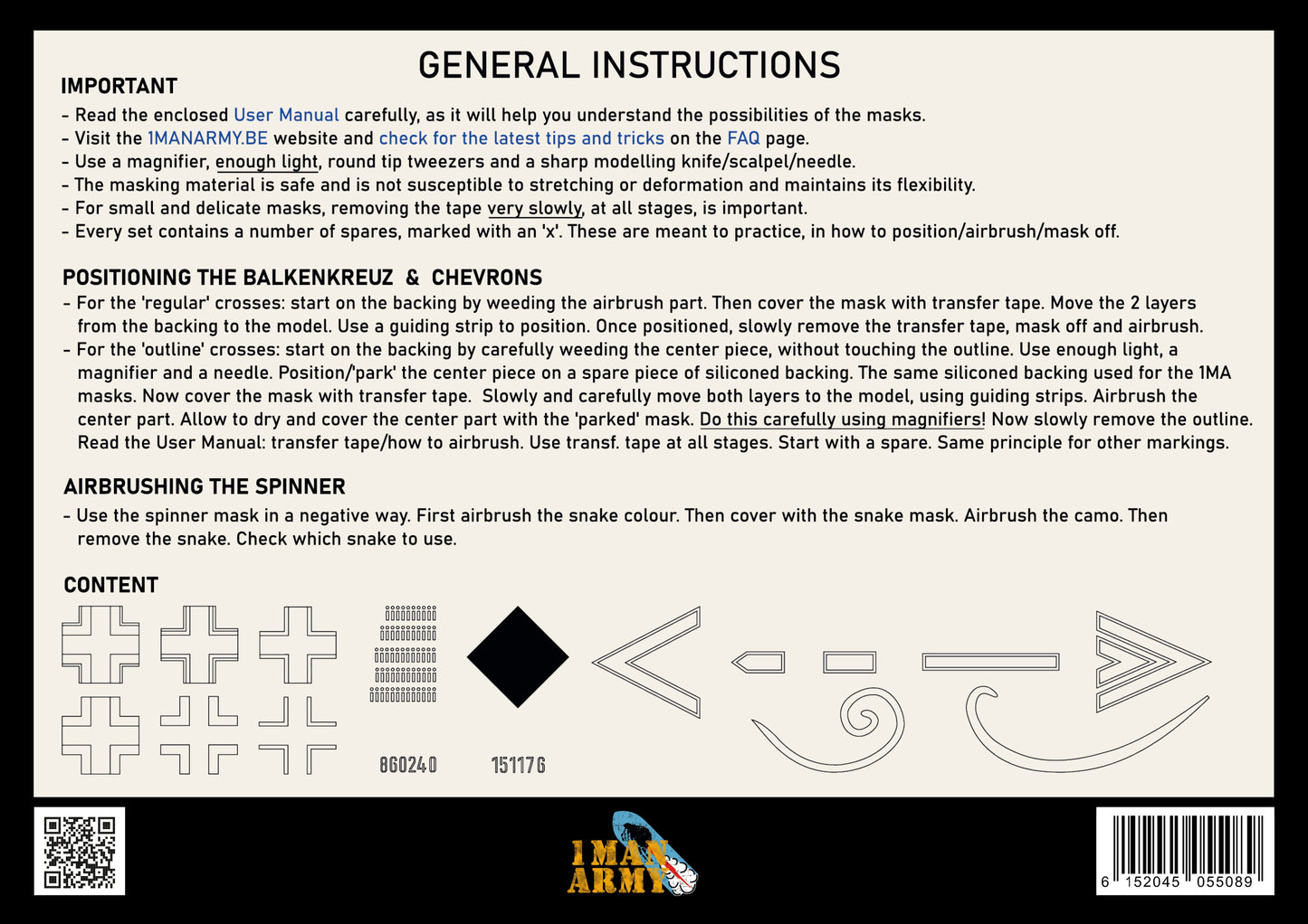 1ManArmy 1/48 Balkenkreuz Tail Markings & Chevron Spinner for Focke-Wulf 190 A-Series, Generic High-Definition Paint Masks, 48GEN523