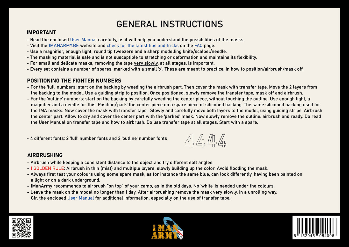 1ManArmy 1/48 WWII Luftwaffe Fighter Numbers 13.5 mm, Generic High-Definition Paint Masks, 48GEN600