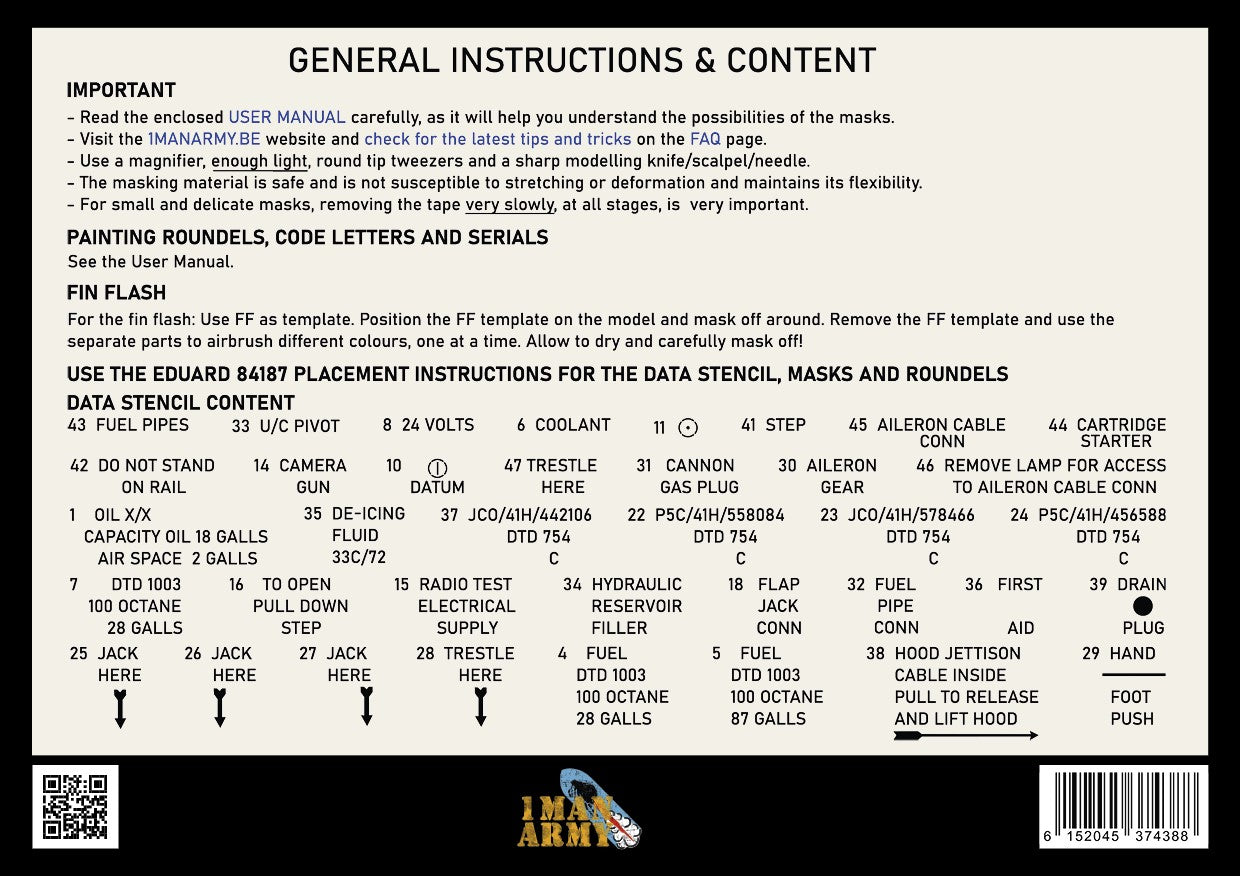 1ManArmy 1/48 Eduard Tempest Mk.V Series 2 Full Marking Set, High-Definition Paint Masks, 48KIT004