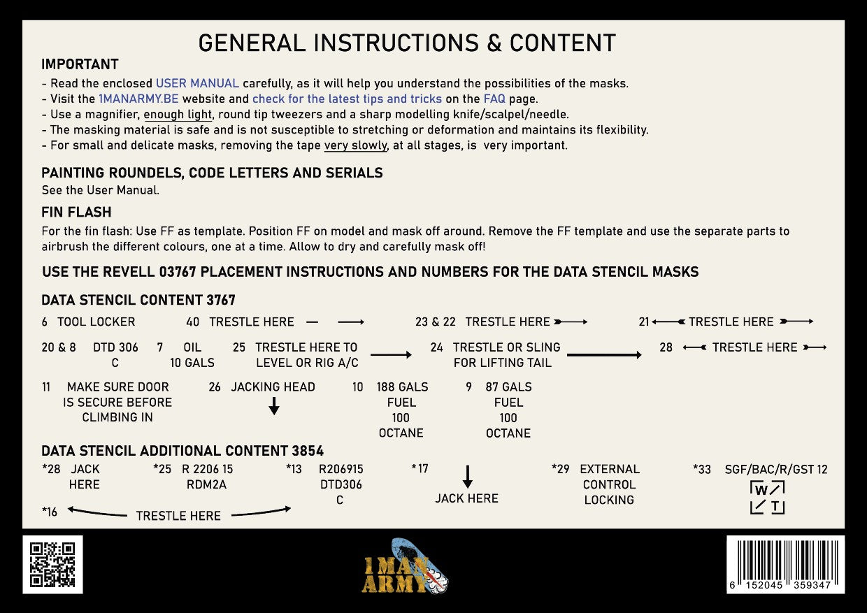 1ManArmy 1/48 Revell Beaufighter Mk.VI/IF Full Marking Set, High-Definition Paint Masks, 48KIT005