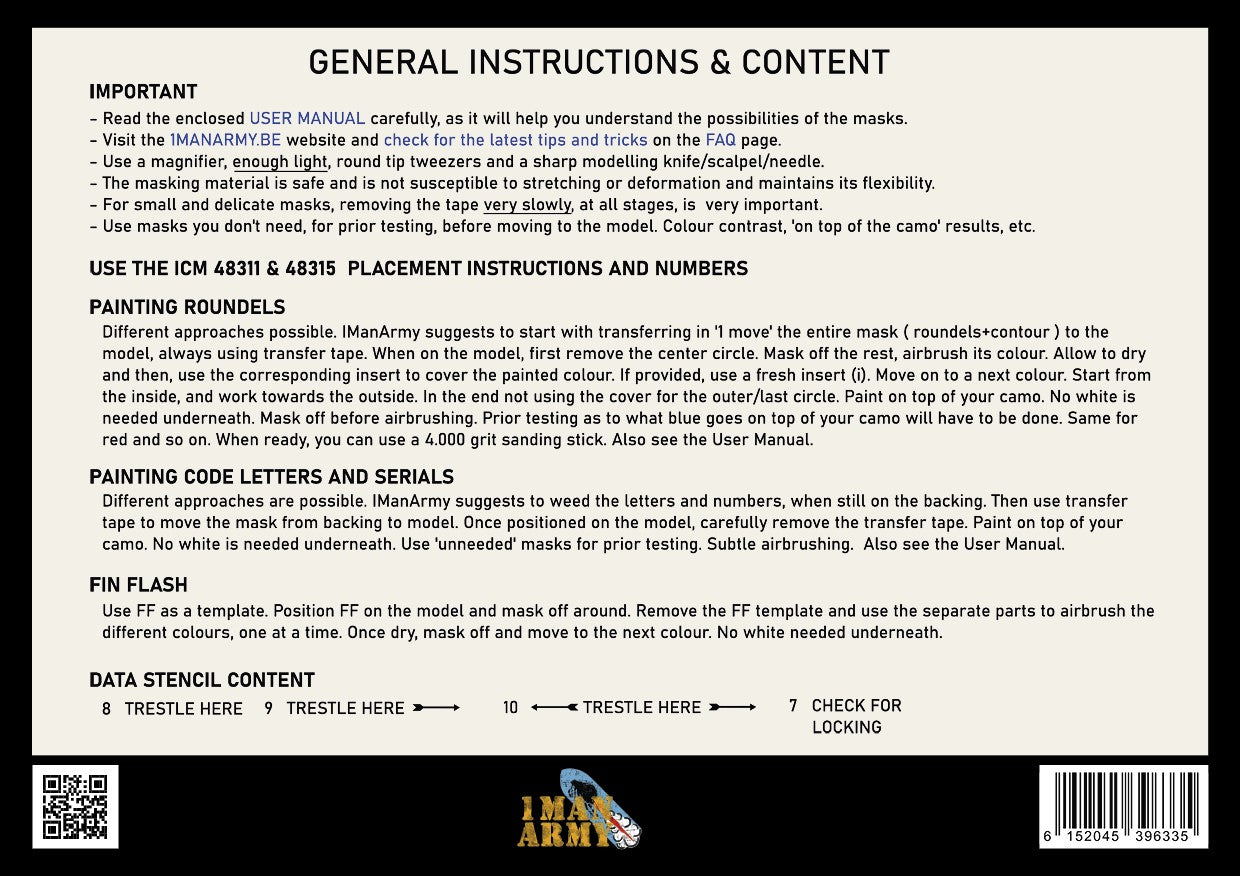 1ManArmy 1/48 ICM Bristol Beaufort Mk.IA Full Marking Set, High-Definition Paint Masks, 48KIT008