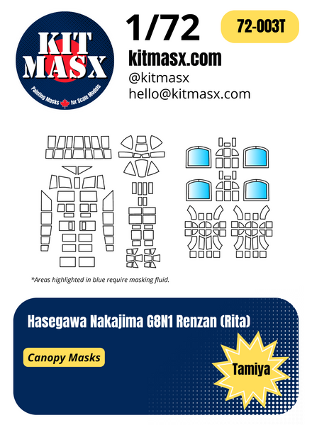 Hasegawa Nakajima G8N1 Renzan (Rita) 1/72 Canopy Masks