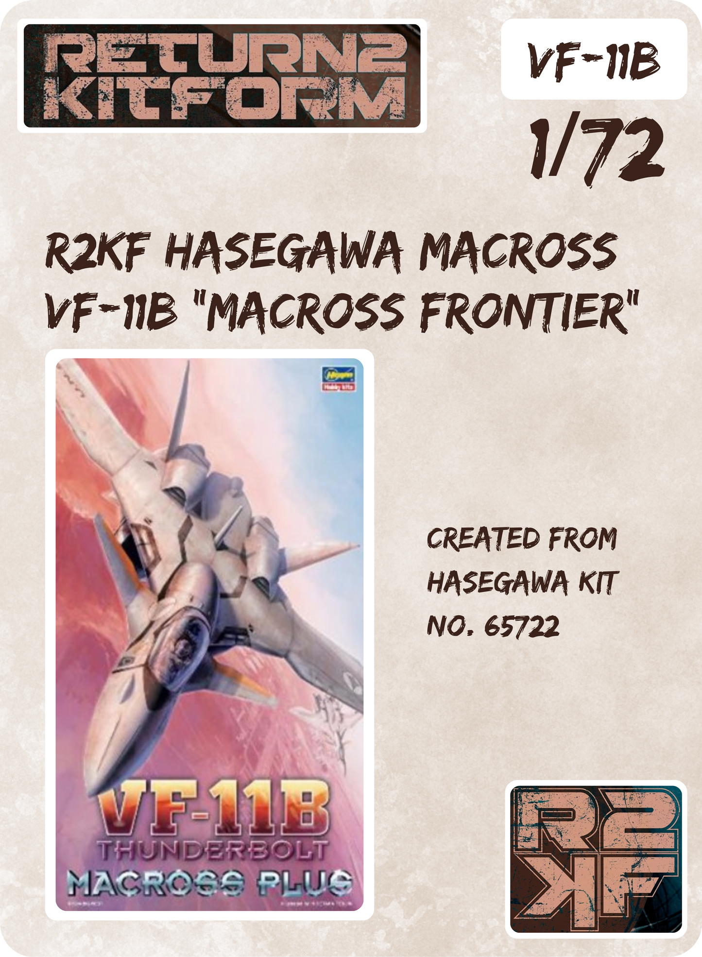 R2KF Hasegawa Macross VF-11B "Macross Frontier" 1/72 Canopy Paint Masks, Kit # 65722 (VF-11B)