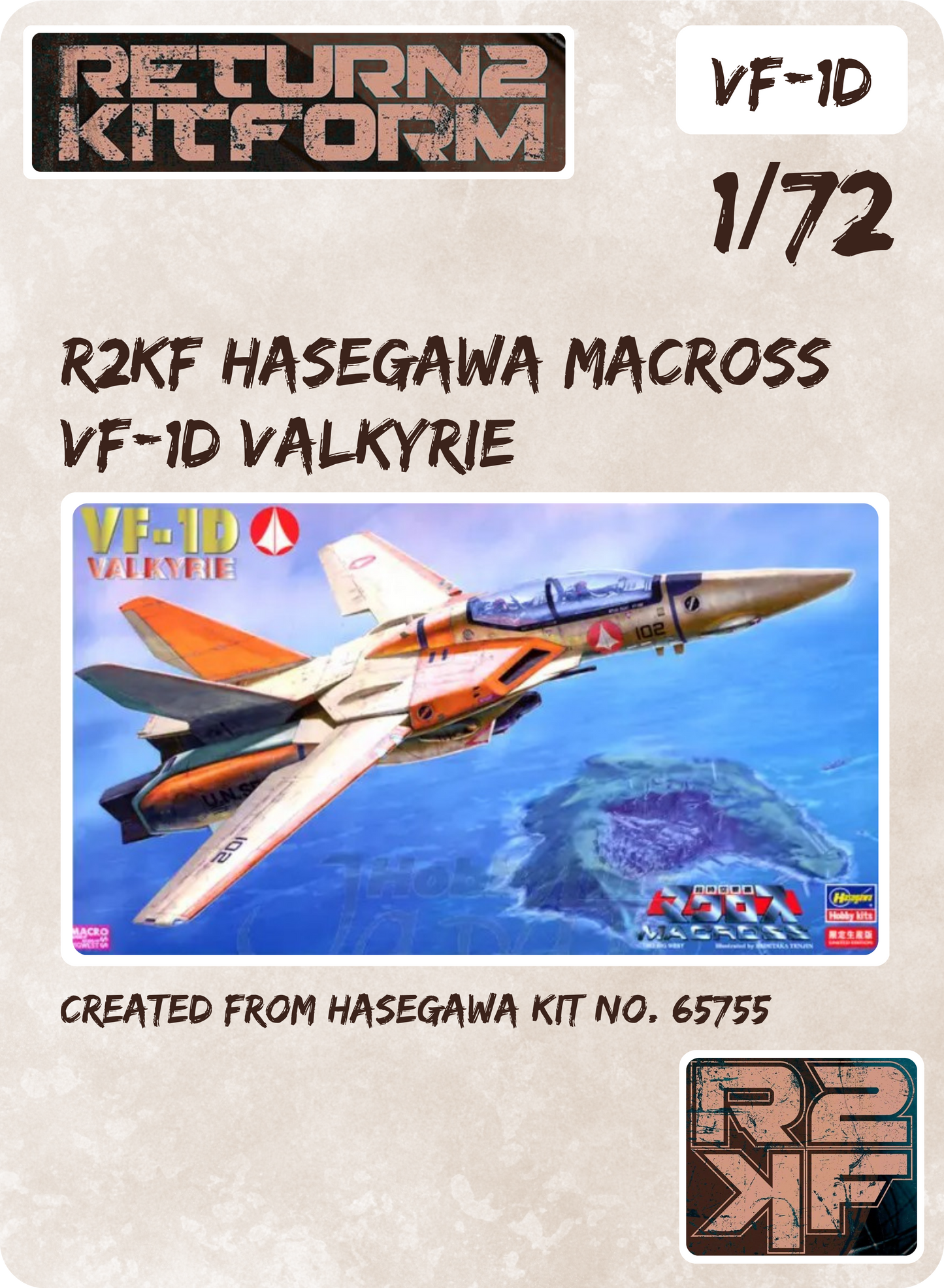 R2KF Hasegawa Macross VF-1D Valkyrie 1/72 Canopy Paint Masks, Kit # 65755 (VF-1D)