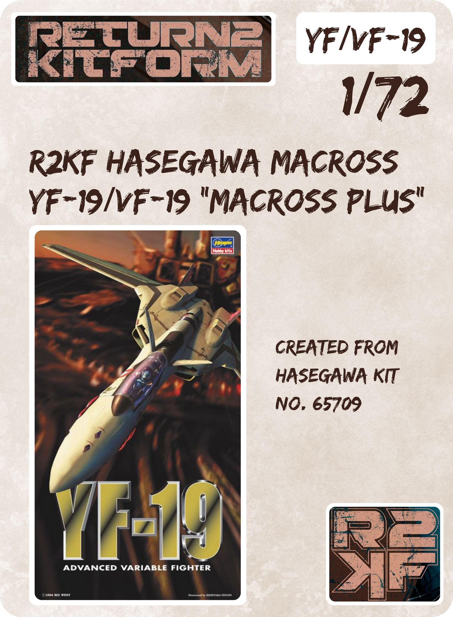 R2KF Hasegawa Macross YF-19/VF-19 "Macross Plus" 1/72 Canopy Paint Masks, Kit # 65709 (YF/VF-19)
