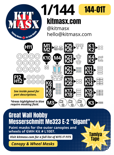 Great Wall Hobby Me 323 E-2 "Gigant" 1/144 Canopy & Wheel Paint Masks, Kit # L1007