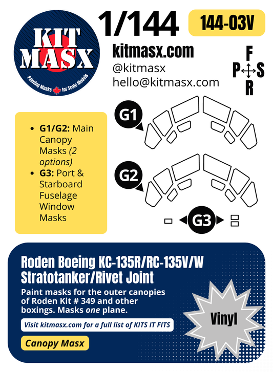 Roden Boeing KC-135R/RC-135V/W Stratotanker/Rivet Joint 1/144 Canopy Paint Masks, Kit # 349