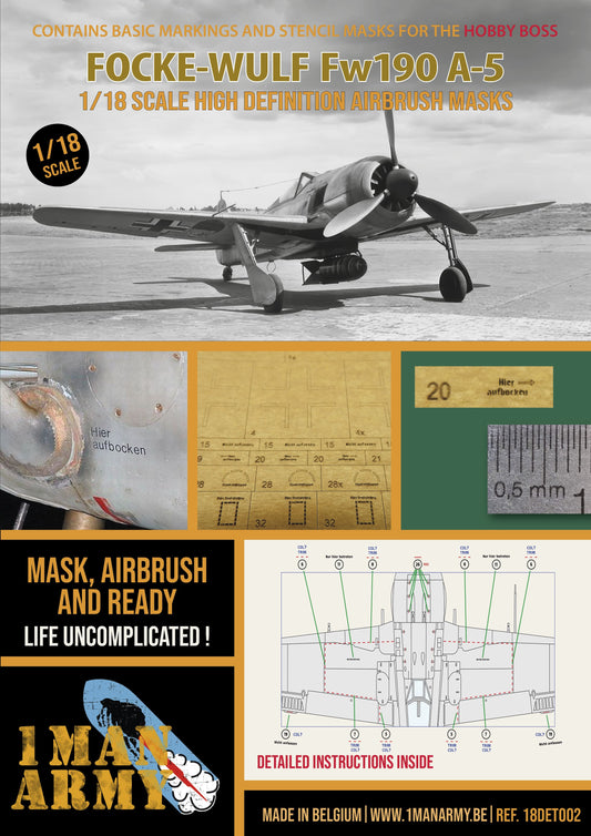 1ManArmy Hobby Boss Focke-Wulf Fw190 A-5 1/18 Basic Markings & Stencil High-Definition Paint Masks, 18DET002
