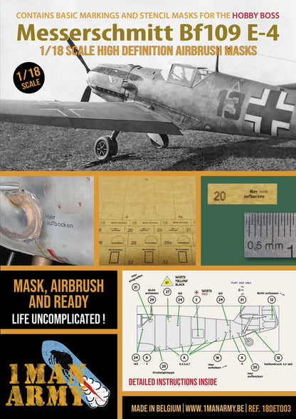 1ManArmy Hobby Boss Messerschmitt Bf109 E-4 1/18 Basic Markings & Stencil High-Definition Paint Masks, 18DET003