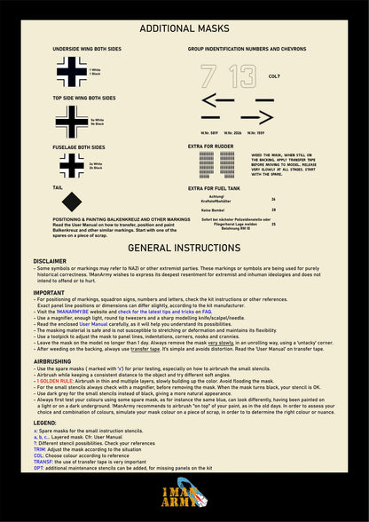 1ManArmy Hobby Boss Messerschmitt Bf109 E-4 1/18 Basic Markings & Stencil High-Definition Paint Masks, 18DET003