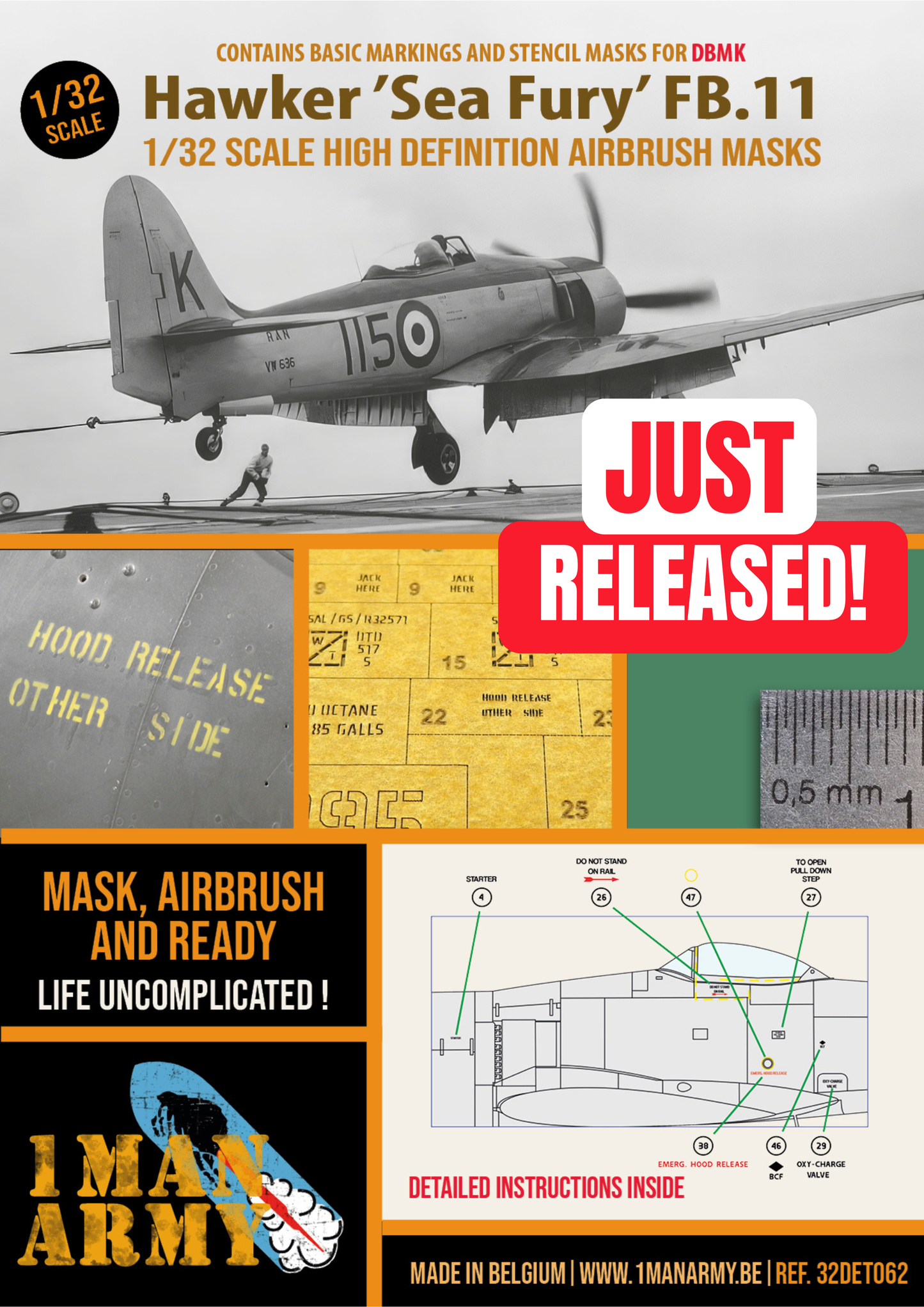DBMK Hawker "Sea Fury" FB.11 1/32 Basic Markings & Stencil High Definition Paint Masks (32DET062)