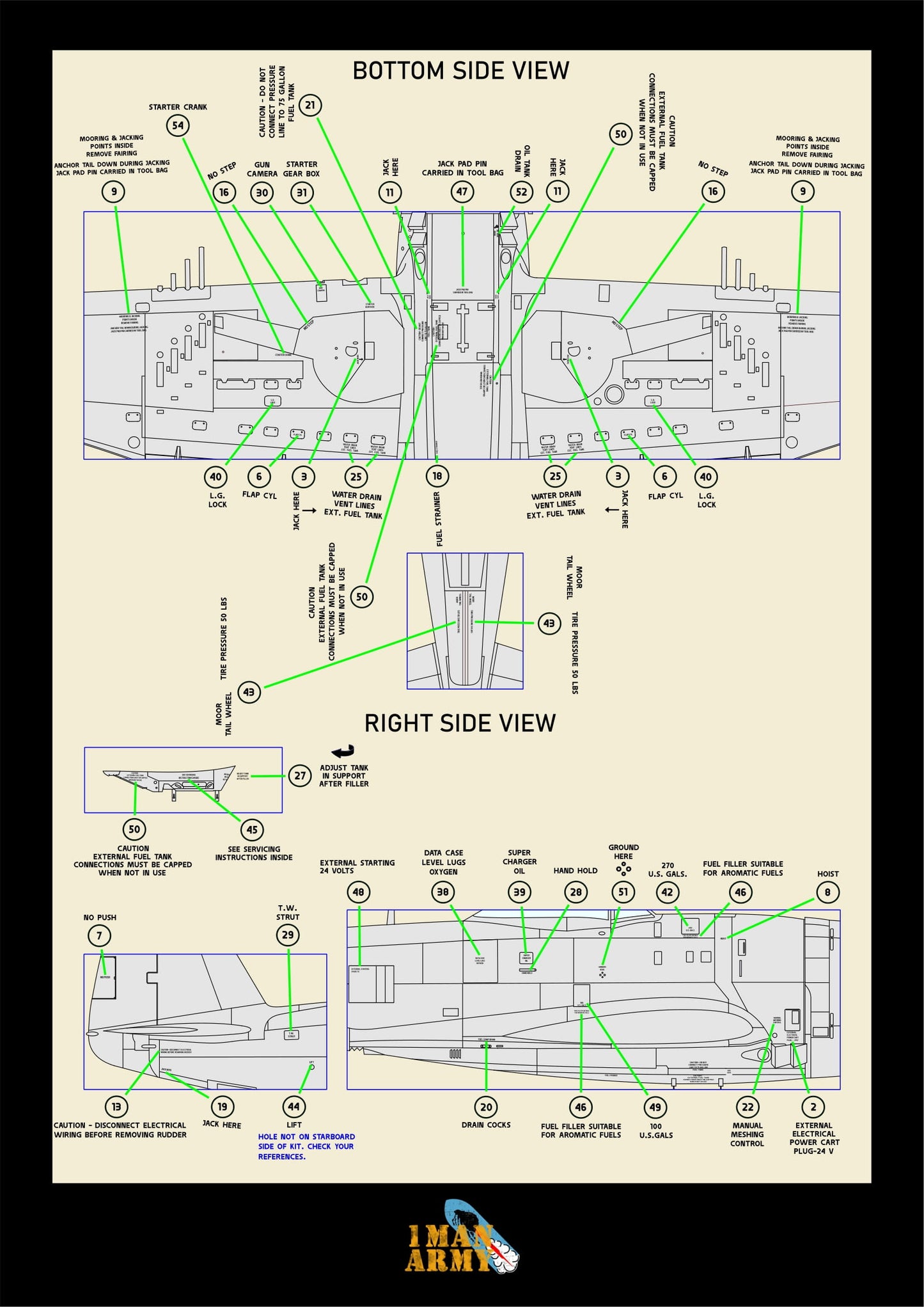 1ManArmy Kinetic Model Kits Republic P47-D Thunderbolt "Bubbletop" 1/24 Basic Markings & Stencil High-Definition Paint Masks, 24DET002
