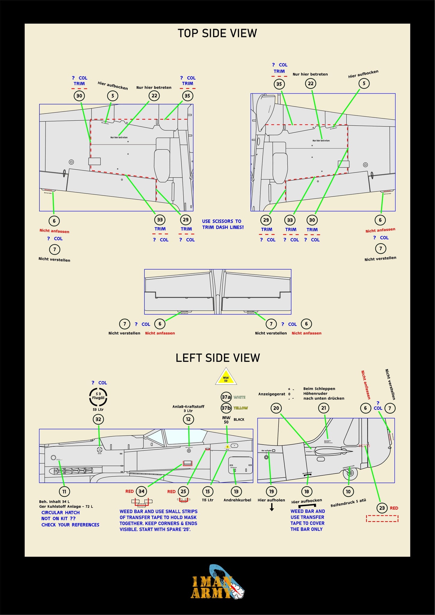 1ManArmy Trumpeter Focke-Wulf Fw190 D-9 1/24 Basic Markings & Stencil High-Definition Paint Masks, 24DET003