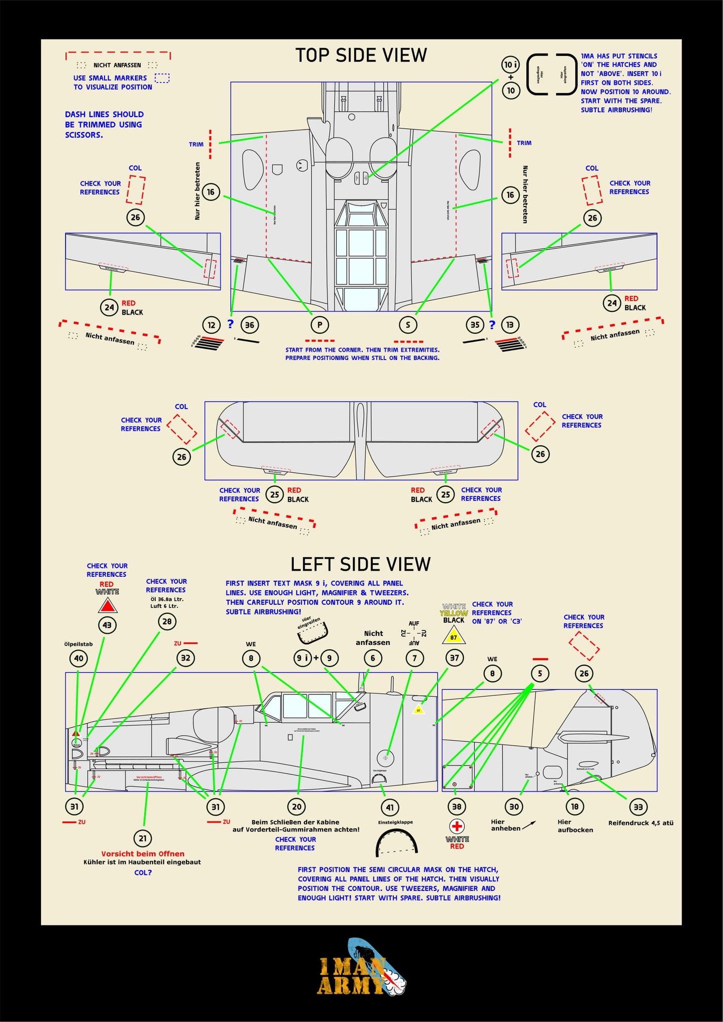 1ManArmy Airfix Messerschmitt Bf109 G-5/G-6 1/24 Basic Markings & Stencil High-Definition Paint Masks, 24DET005