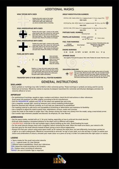 1ManArmy Airfix Messerschmitt Bf109 G-5/G-6 1/24 Basic Markings & Stencil High-Definition Paint Masks, 24DET005