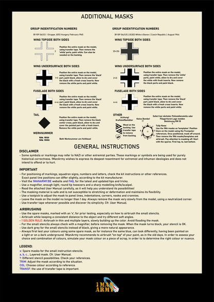 1ManArmy Trumpeter Messerschmitt Bf 109 G-6 'Late' 1/24 Basic Markings & Stencil High-Definition Paint Masks, 24DET007