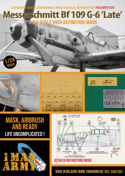 1ManArmy Trumpeter Messerschmitt Bf 109 G-6 'Late' 1/24 Basic Markings & Stencil High-Definition Paint Masks, 24DET007