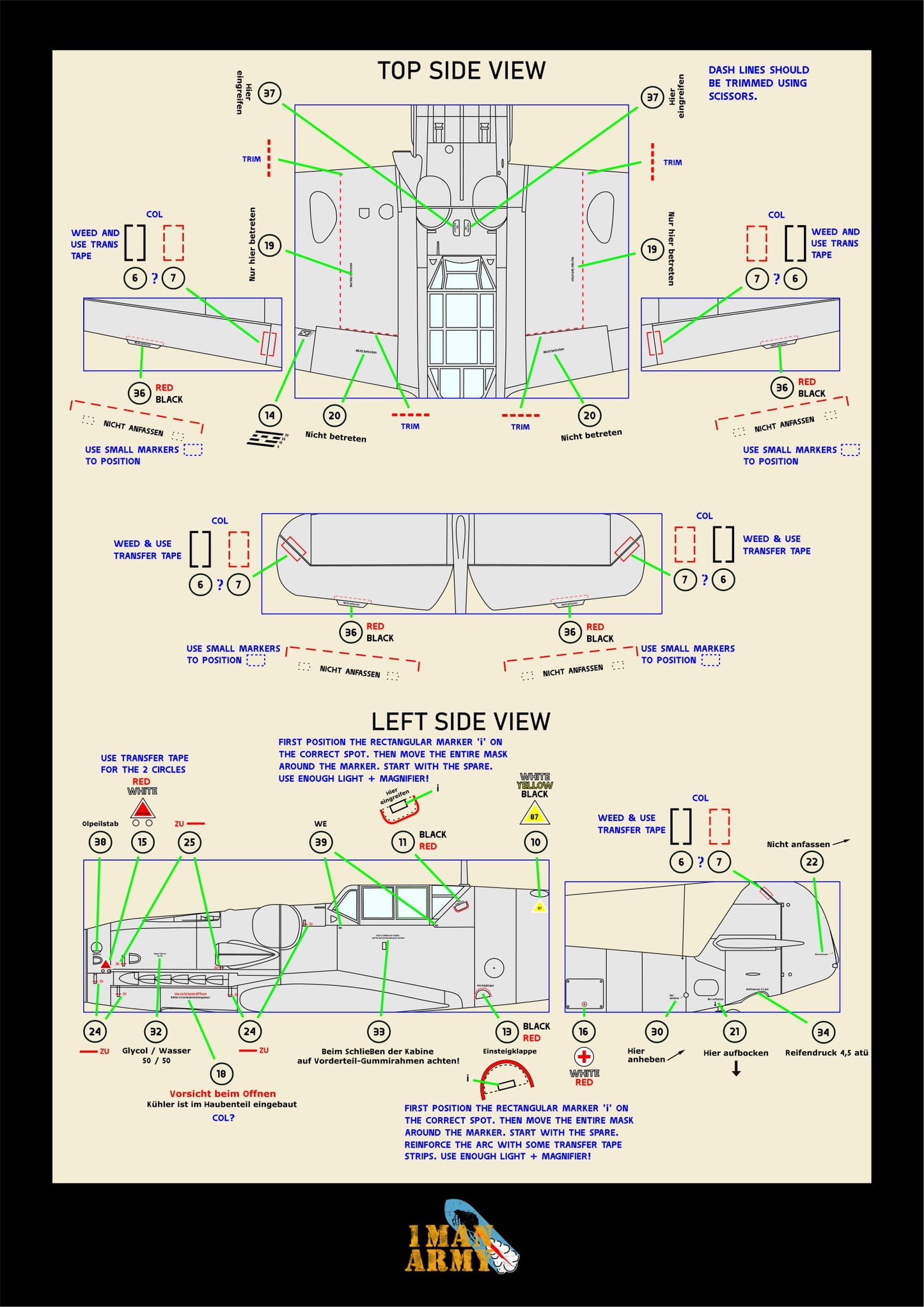 1ManArmy Trumpeter Messerschmitt Bf 109 G-6 'Late' 1/24 Basic Markings & Stencil High-Definition Paint Masks, 24DET007
