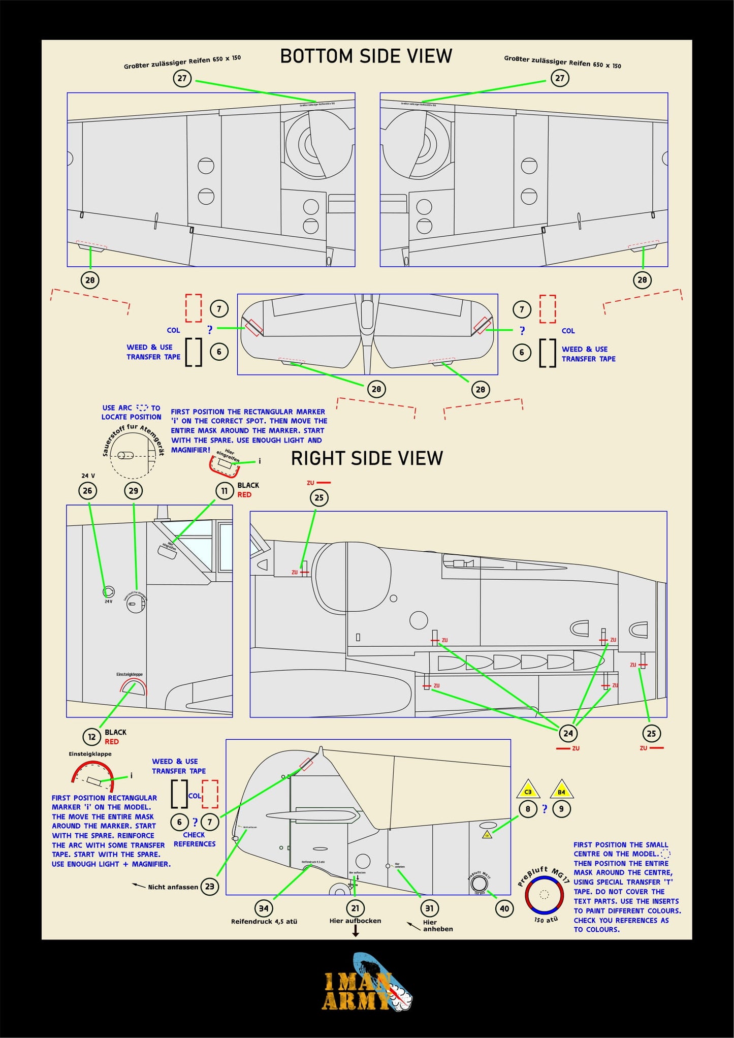 1ManArmy Trumpeter Messerschmitt Bf 109 G-6 'Late' 1/24 Basic Markings & Stencil High-Definition Paint Masks, 24DET007