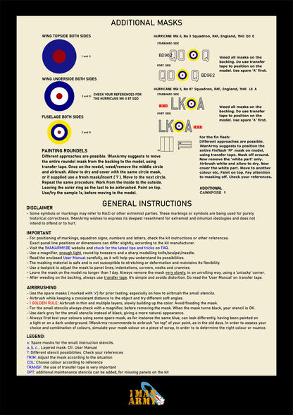 1ManArmy Trumpeter Hawker 'Hurricane' Mk.IIc 1/24 Basic Markings & Stencil High-Definition Paint Masks, 24DET010
