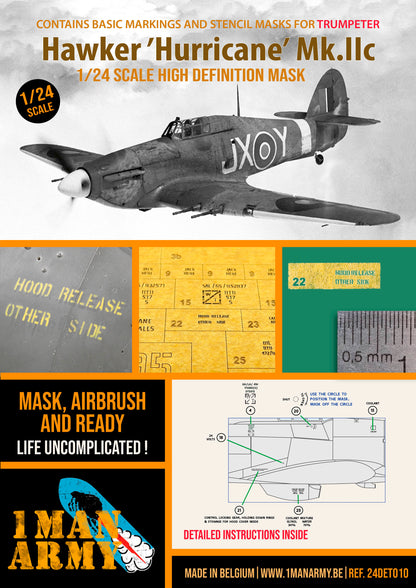 1ManArmy Trumpeter Hawker 'Hurricane' Mk.IIc 1/24 Basic Markings & Stencil High-Definition Paint Masks, 24DET010