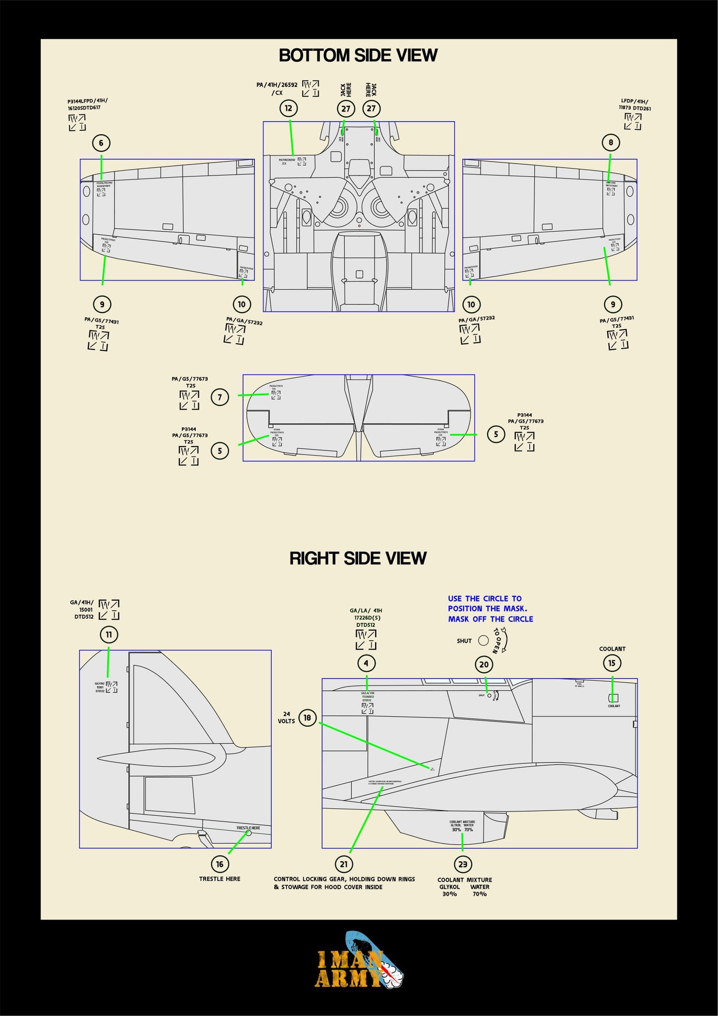 1ManArmy Trumpeter Hawker 'Hurricane' Mk.IIc 1/24 Basic Markings & Stencil High-Definition Paint Masks, 24DET010