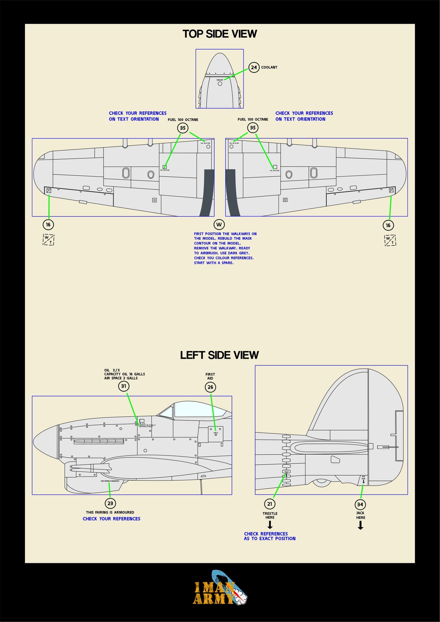 1ManArmy Airfix Hawker Typhoon Mk.IB 1/24 Basic Markings & Stencil High-Definition Paint Masks, 24DET011