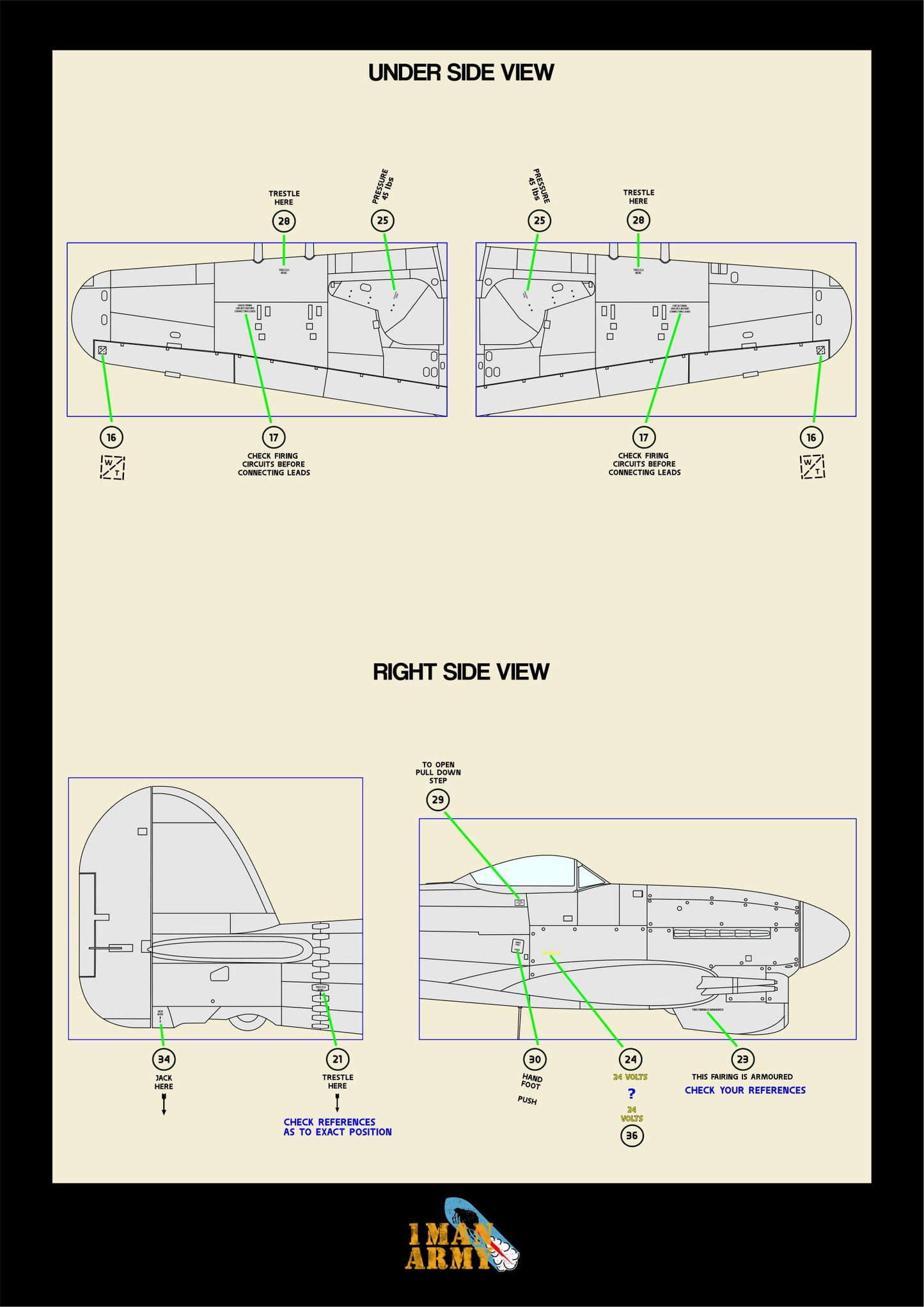 1ManArmy Airfix Hawker Typhoon Mk.IB 1/24 Basic Markings & Stencil High-Definition Paint Masks, 24DET011
