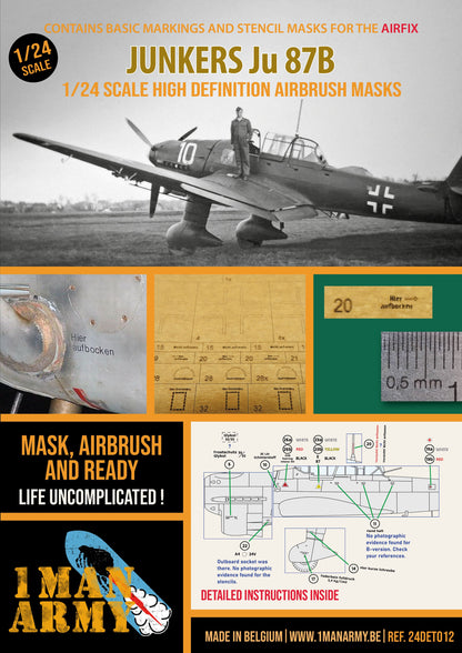 1ManArmy Airfix Junkers Ju 87B 1/24 Basic Markings & Stencil High-Definition Paint Masks, 24DET012