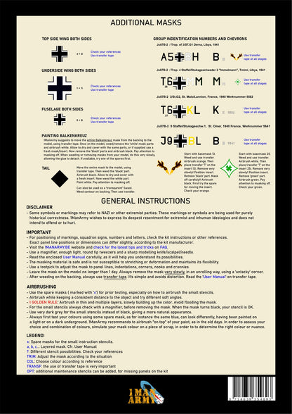 1ManArmy Airfix Junkers Ju 87B 1/24 Basic Markings & Stencil High-Definition Paint Masks, 24DET012