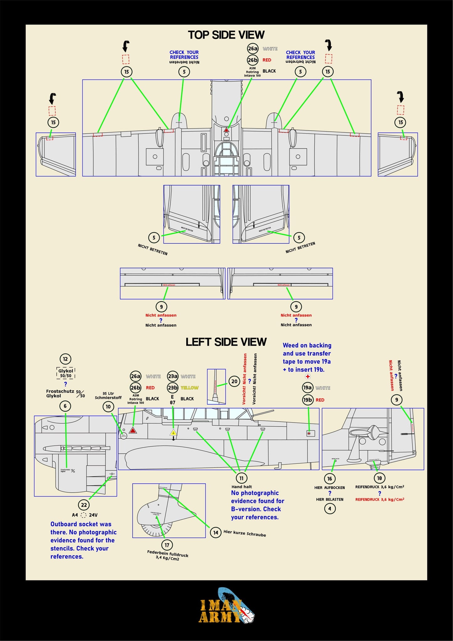 1ManArmy Airfix Junkers Ju 87B 1/24 Basic Markings & Stencil High-Definition Paint Masks, 24DET012