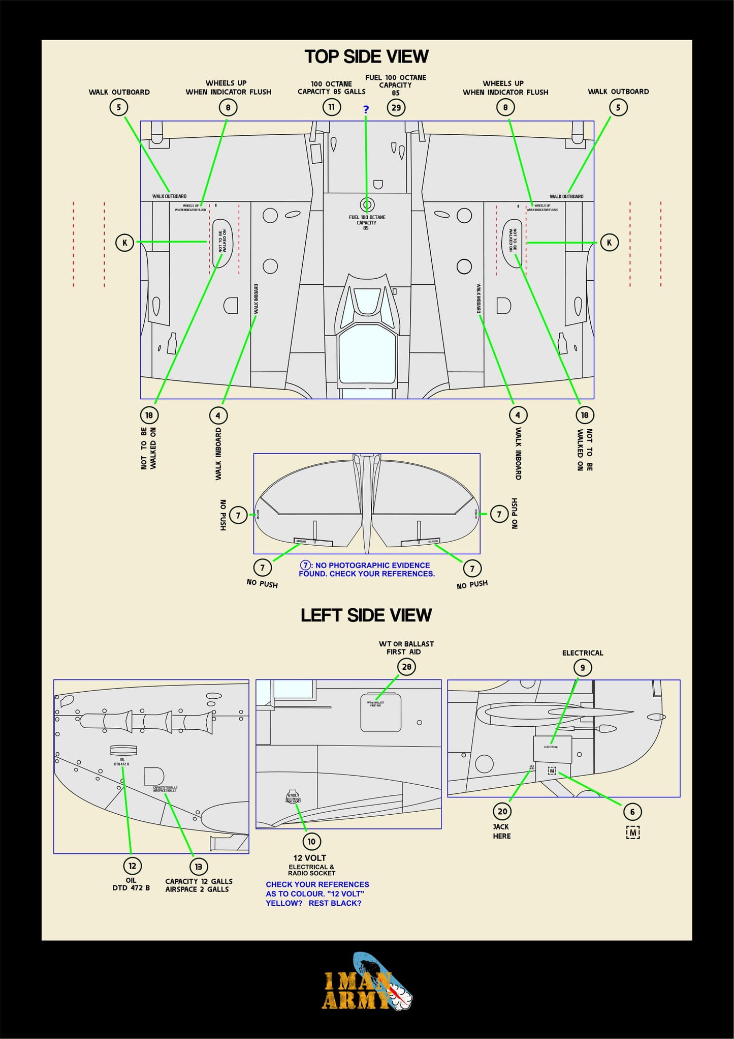 1ManArmy Trumpeter Supermarine Spitfire Mk.Vb 1/24 Basic Markings & Stencil High-Definition Paint Masks, 24DET015