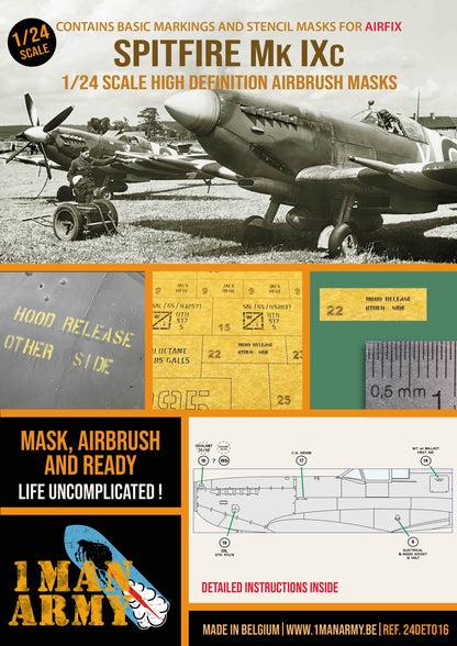 1ManArmy Airfix Spitfire Mk.IXc 1/24 Basic Markings & Stencil High-Definition Paint Masks, 24DET016