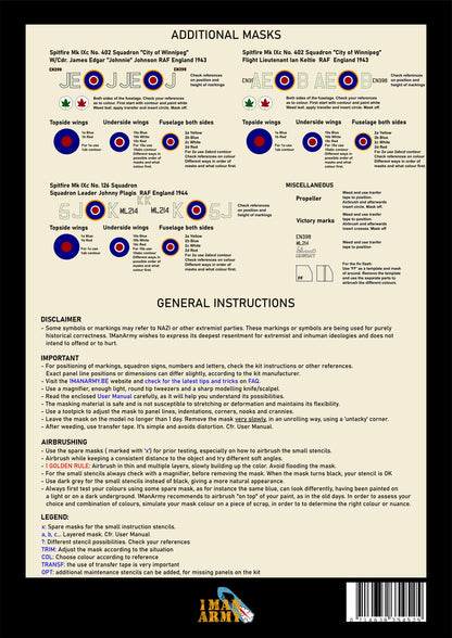 1ManArmy Airfix Spitfire Mk.IXc 1/24 Basic Markings & Stencil High-Definition Paint Masks, 24DET016
