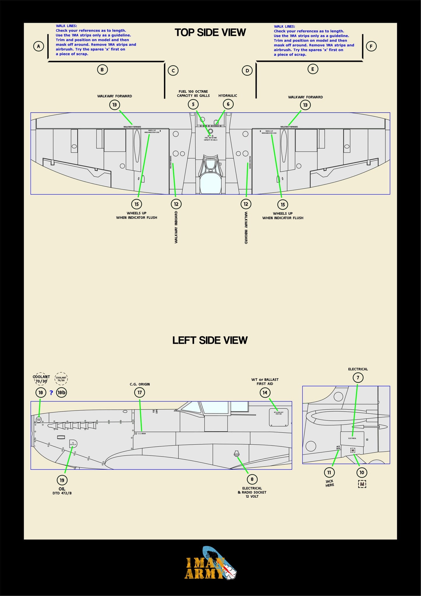 1ManArmy Airfix Spitfire Mk.IXc 1/24 Basic Markings & Stencil High-Definition Paint Masks, 24DET016