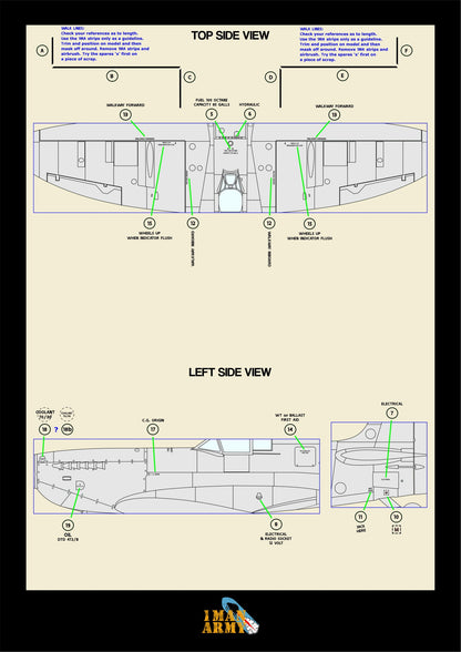 1ManArmy Airfix Spitfire Mk.IXc 1/24 Basic Markings & Stencil High-Definition Paint Masks, 24DET016