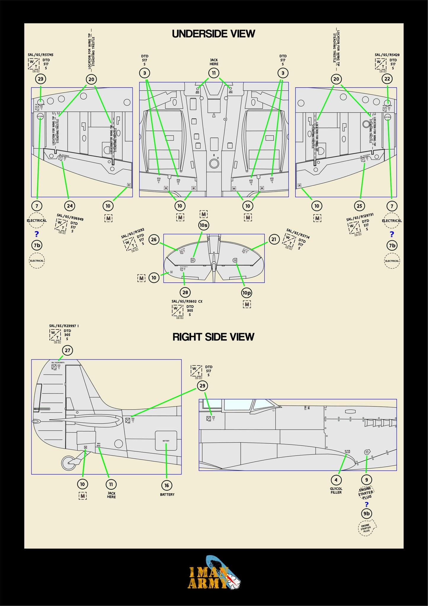 1ManArmy Airfix Spitfire Mk.IXc 1/24 Basic Markings & Stencil High-Definition Paint Masks, 24DET016
