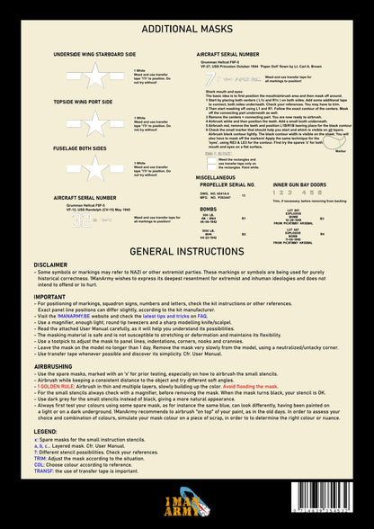 1ManArmy Airfix Grumman F6F-5 Hellcat 1/24 Basic Markings & Stencil High-Definition Paint Masks, 24DET017