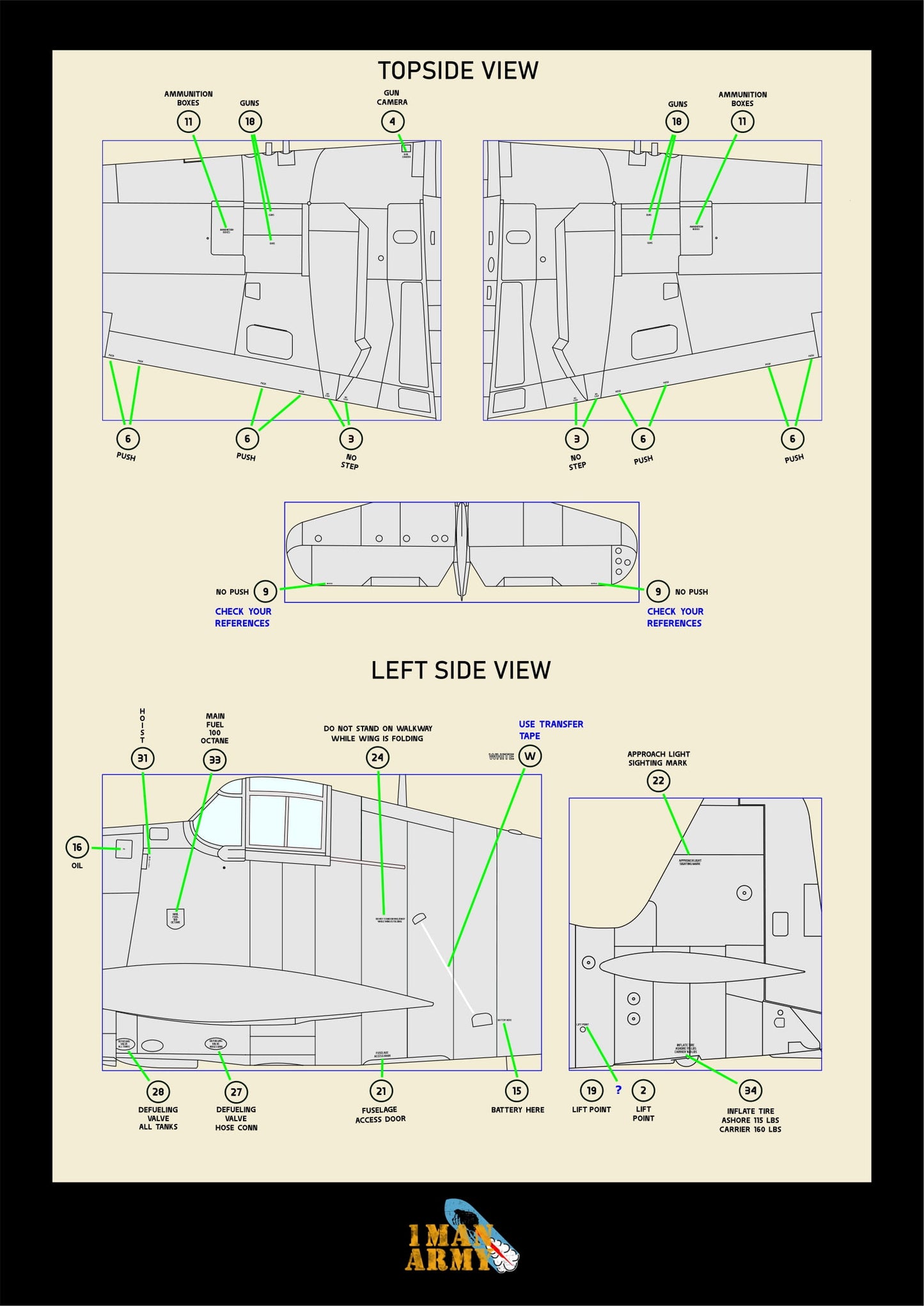 1ManArmy Airfix Grumman F6F-5 Hellcat 1/24 Basic Markings & Stencil High-Definition Paint Masks, 24DET017